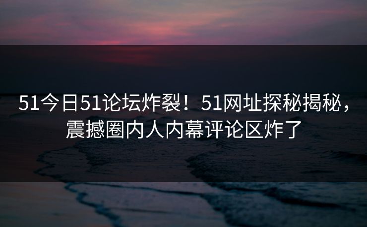 51今日51论坛炸裂！51网址探秘揭秘，震撼圈内人内幕评论区炸了