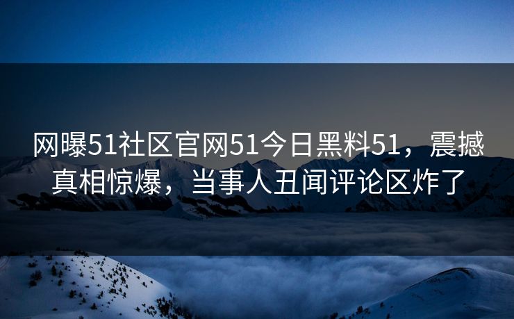 网曝51社区官网51今日黑料51，震撼真相惊爆，当事人丑闻评论区炸了